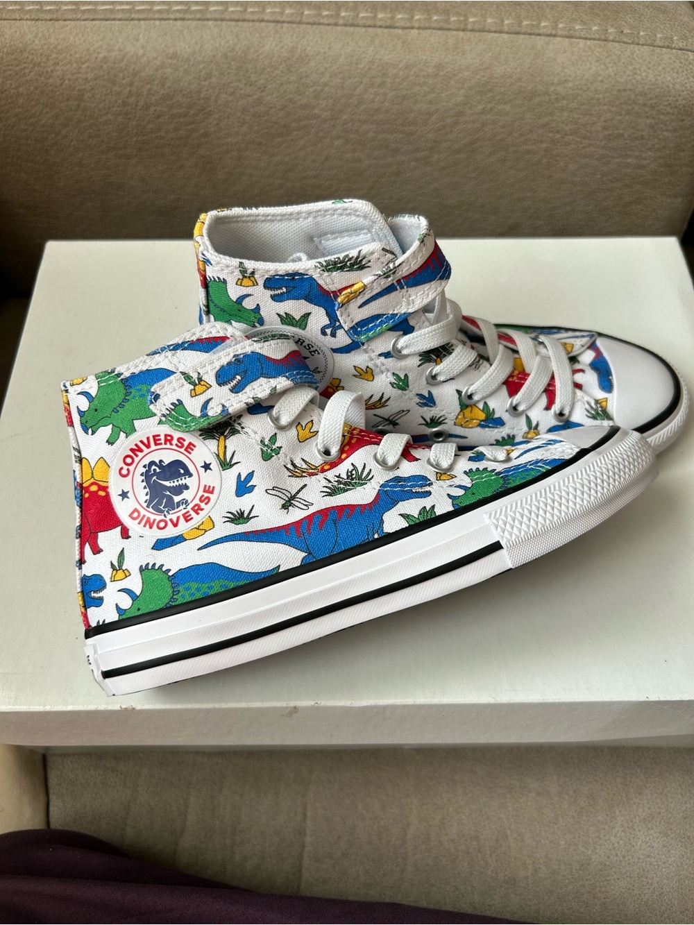 Converse Kids White High-Top Sneakers with Multicolor Dino Print